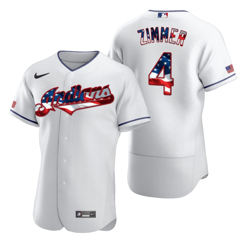 Cleveland Indians #4 Bradley Zimmer Men Nike White Fluttering USA Flag Limited Edition Authentic MLB Jersey->cleveland indians->MLB Jersey